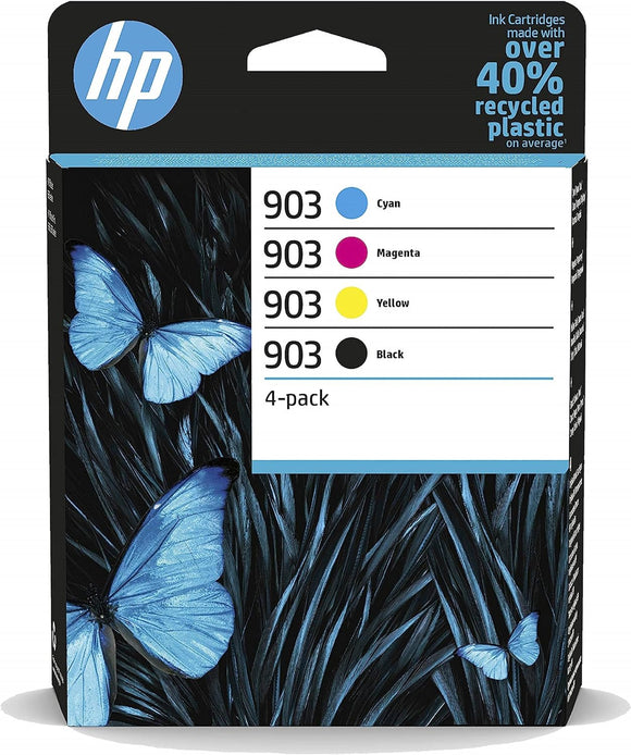 HP 6ZC73AE 903 Original Ink Cartridges, Black/Cyan/Magenta/Yellow, Multipack, 4 Count (Pack of 1), Packaging May Vary