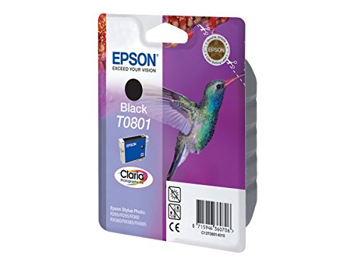 EPSON T0801 7.4 ml Ink Cartridge, Black, Genuine, Amazon Dash Replenishment Ready