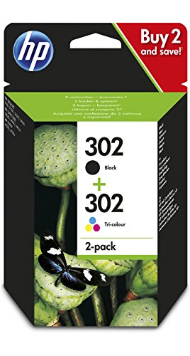 HP 302 2-pack Black/Tri-colour Original Ink Cartridges Combo pack Page Yield B 190/Tri 165 (P/N X4D37AE)