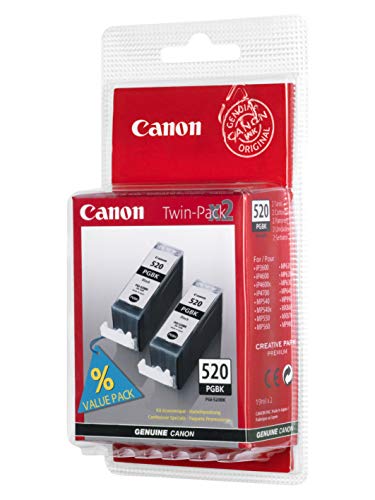 2x Genuine Original Canon 520 PGBK (PGI-520BK) Black ink cartridge for