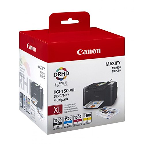 Canon PGI-1500 XL BK/C/M/Y Ink Cartridge, Cyan/Magenta/Yellow/Black