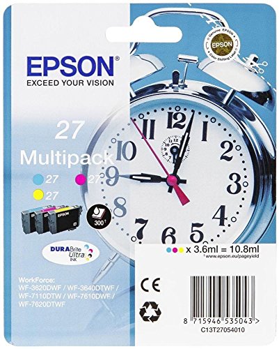 EPSON 27 Multi-Pack - 3-pack - 10.8 ml - yellow cyan magenta - original - ink cartridge - for WorkForce WF-3620 WF-3640 WF-7110 WF-7210 WF-7610 WF-7620 WF-7710 WF-7715 WF-7720 - C13T27054012 (Consumab