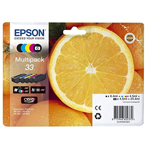EPSON C13T33374021 33 Multipack - 5-pack - 24.4 ml - black yellow cyan magenta photo black - original - blister with RF/acoustic alarm - ink cartridge - for Expression Premium XP-530 XP-540 XP-630 XP-