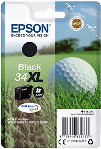 Epson 34XL Black Golfball Genuine High Yield, DURABrite Ultra Ink Cartridge, Amazon Dash Replenishment Ready