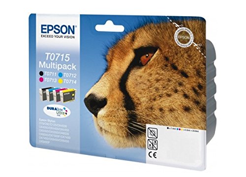 Epson T0715 Cheetah Genuine Multipack, 4-colours Ink Cartridges, DURABrite Ultra Ink, Amazon Dash Replenishment Ready
