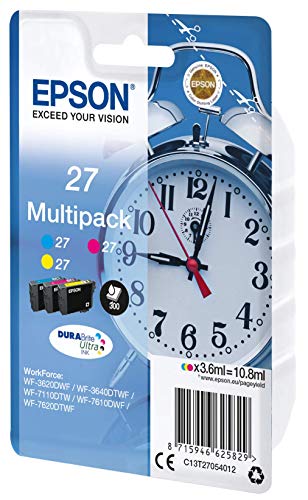 Epson 235M131 Alarm Clock No.27 Series Standard Ink Cartridge, Multi-Coloured, Pack of 3, Amazon Dash Replenishment Ready