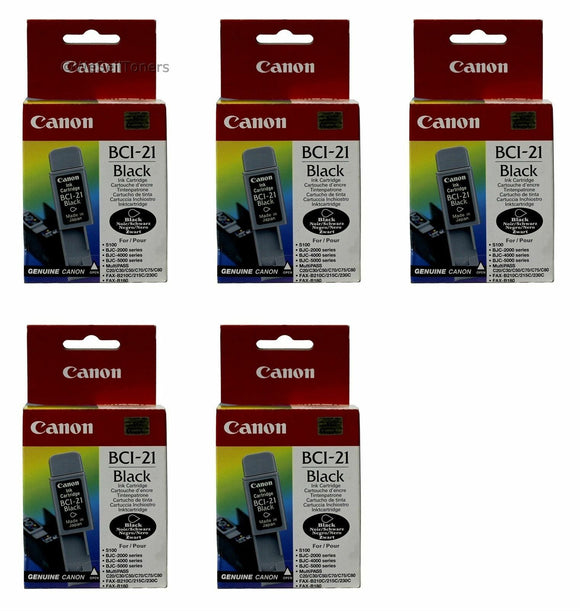 5x Canon BCI-21 Black Ink Cartridge 0954A002AA Genuine BJC-2000 4000 5000 C50 21