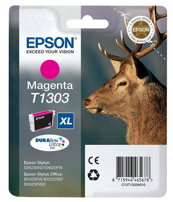 T1303 Epson Genuine / Original Magenta Ink Cartridge C13T13034012 1303 PINK STAG