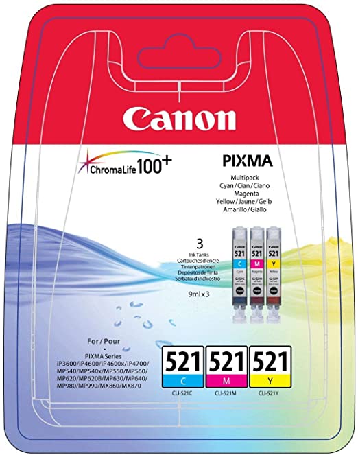 Canon CLI-521 Tri Colour Ink Cartridges Cyan Magenta Yellow 2934B007