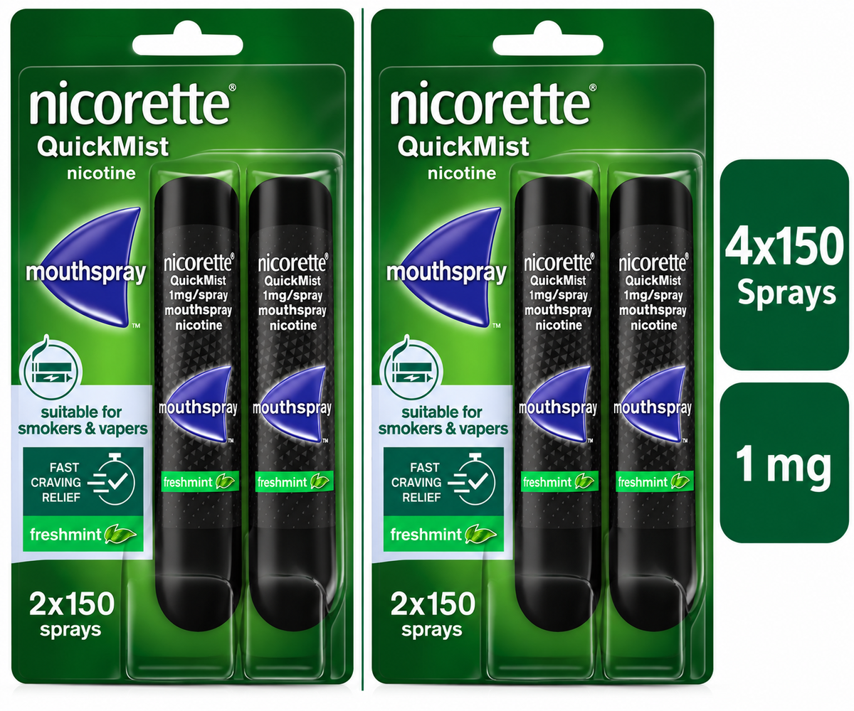 Nicorette 8 Week Bundle: QuickMist Freshmint 1mg/spray Mouthspray 4 x 150 =600 Sprays