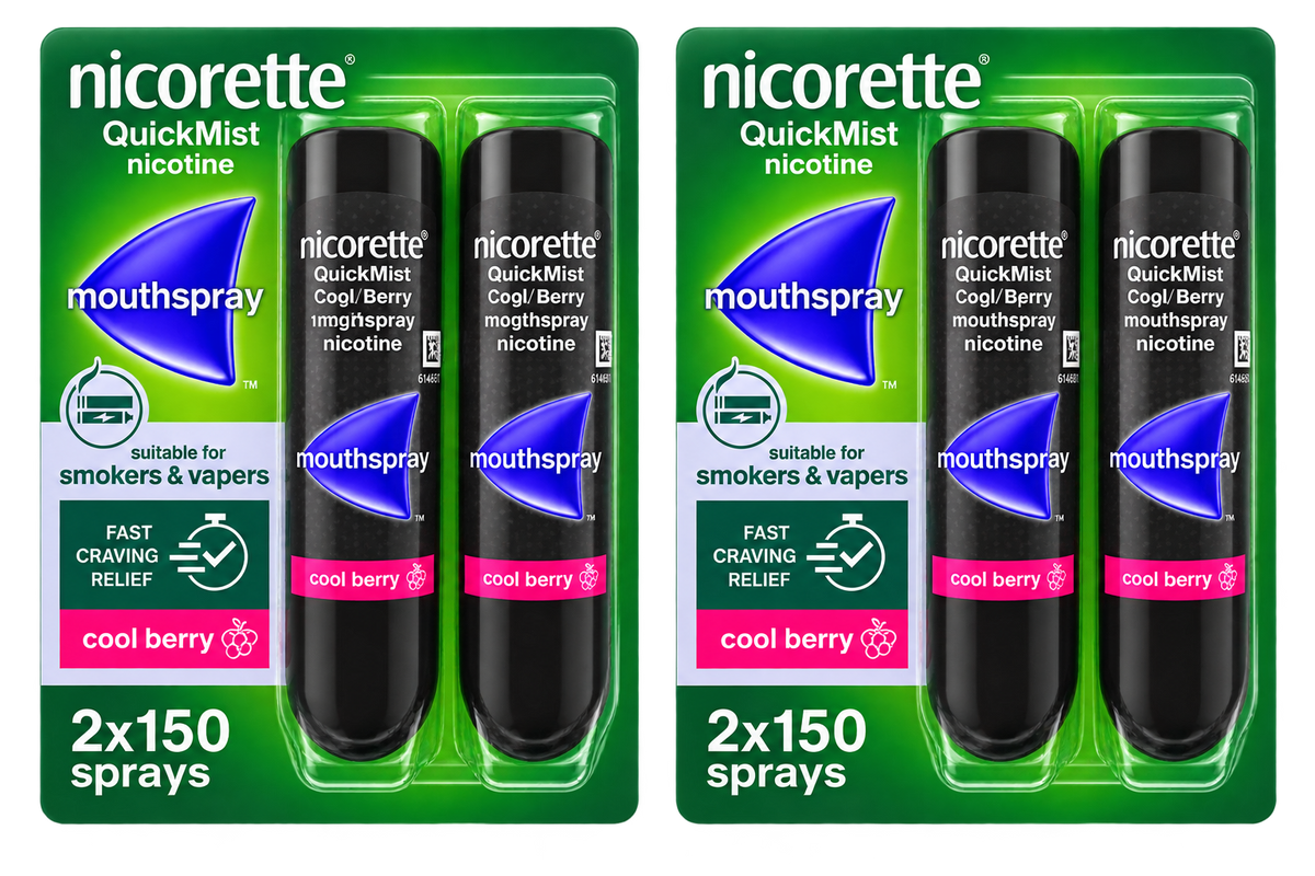 Nicorette 8 Week Bundle: Nicorette QuickMist Cool Berry 1mg/spray Mouthspray 4 x 150 =600 Sprays