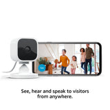 Blink Mini | Indoor plug-in pet security camera, 1080p HD day and night video, motion detection, two-way audio, easy setup, Alexa enabled, Blink Subscription Plan Free Trial — 2 cameras (White)
