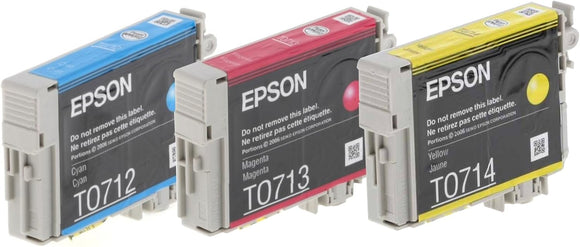 Brother Epson Original T0712 T0713 T0714 Ink Cartridges in Foil Packaging (Cyan Magenta Yellow Pack of 3)
