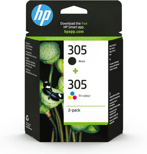 HP 305, Black Tri-Colour Original Ink Cartridges (6ZD17AE), Pack of 2