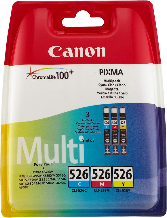 Canon CLI-526 Tri (4541B009AA) Ink Cartridge, Cyan/Magenta/Yellow, Multipack
