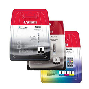 Canon CABUNDLE4 CLI8/ PGI5 Ink Cartridges for IP4200/ IP4300/ IP4500/ IP5200/ IP5200R/ MP500/ MP530/ MP600/ MP600R/ MP610/ MP800/ MP800R/ MP810/ MP830/ MP970/ MX850 Printers - Black/ Yellow/ Cyan/ Magenta