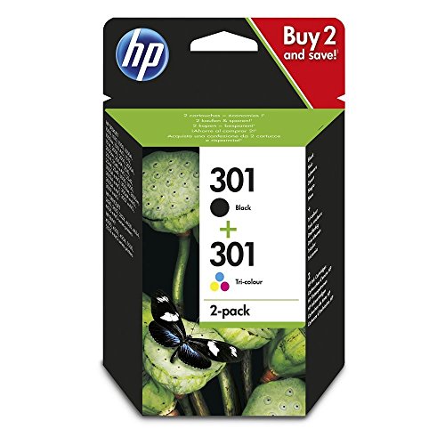 HP 301 2-pack Black/Tri-colour Original Ink Cartridges Combo pack Page Yield B 190/Tri 165 (P/N N9J72AE)