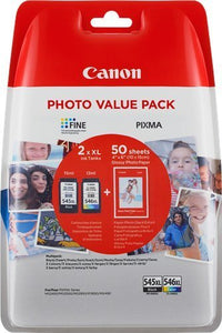 Canon PG545XL Black & CL546XL Colour Photo Paper Value Pack for PIXMA MG2450 MG2455 MG2550 MG2555 iP2850 iP2855 MG2950 MG2950S MG2955 MX495 Inkjet Printers