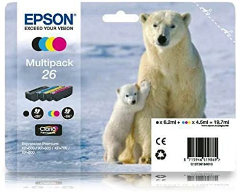 Original 4 Item Multipack 26 Series Ink Cartridges Polar Bear Epson Expression