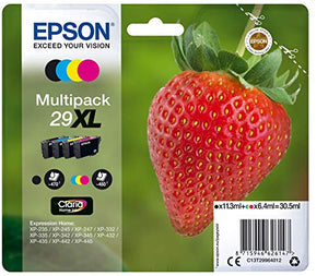 Epson 29XL Strawberry High Yield Genuine Multipack, 4-colours Ink Cartridges, Claria Home Ink, Amazon Dash Replenishment Ready