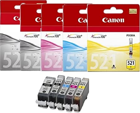 Canon  CLI-521/ PGI-520 Original Printer Ink Cartridges  Cyan / Magenta / Yellow / Black / Large Black