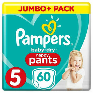 Pampers Baby Dry Nappy Pants Size 5 Pack of 60 - 12-17kg Diaper 27-38lbs