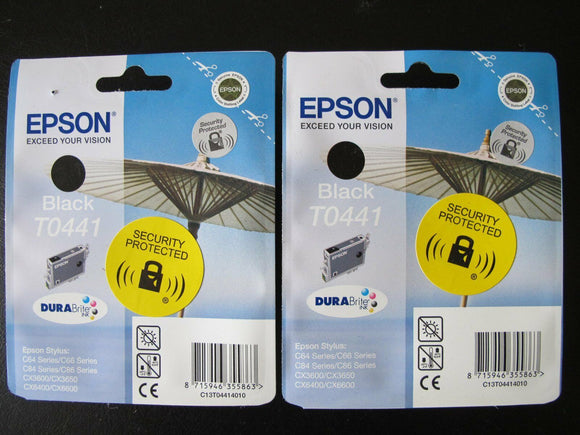 2 x Genuine EPSON T0441 Parasol Black Ink Cartridges for Epson Stylus Printers