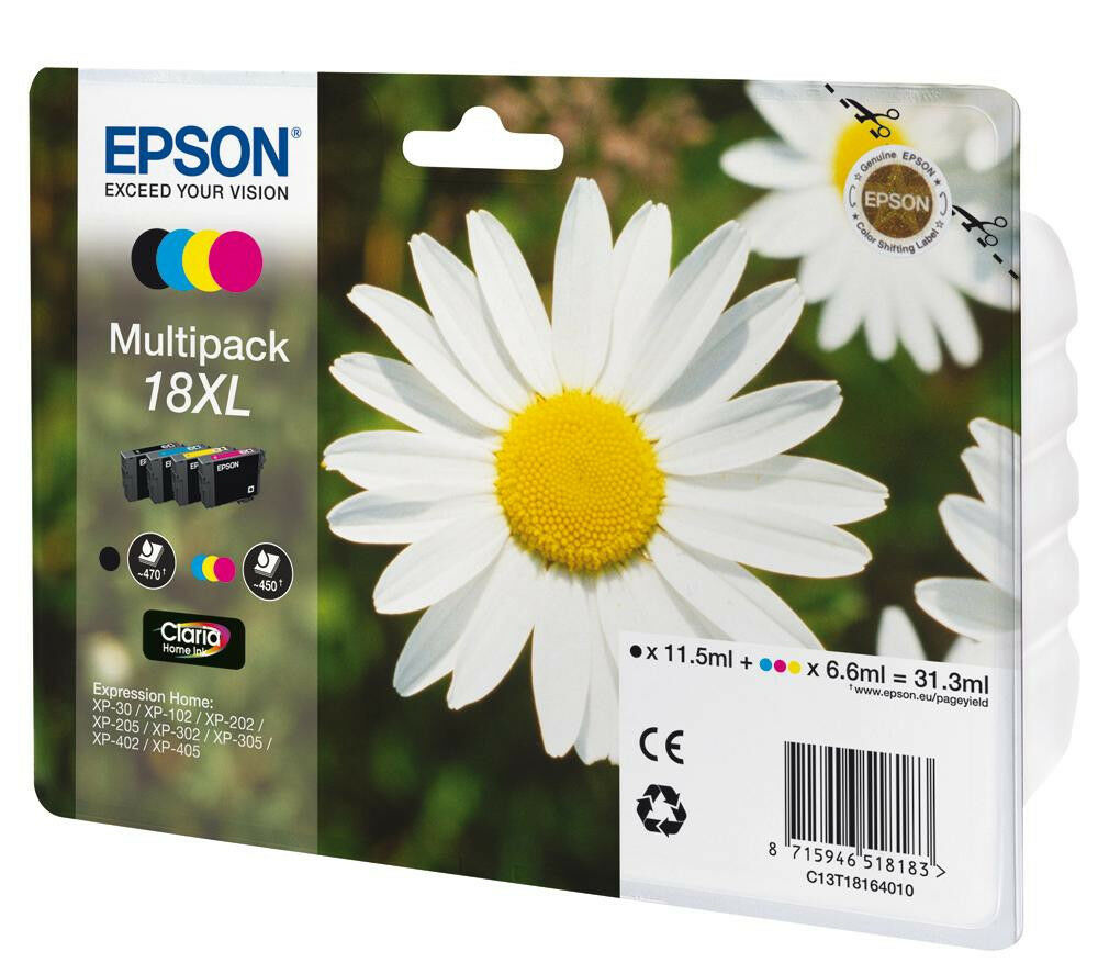 2 Epson 18 = 18XL Original Claria Multipack 8 Black & colours Inks XP-312 XP-315