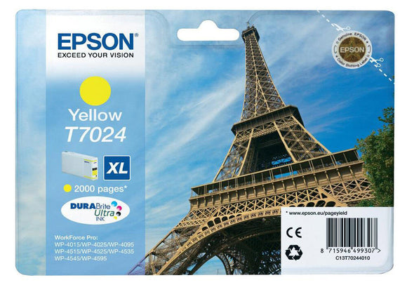 Original Epson T7024 Eiffel Tower DuraBrite Ultra Yellow Ink Cartridge, T702440