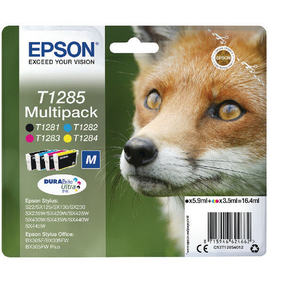 Epson Durabrite T1285 Fox Genuine Multipack Ink Cartridges T1281,282,283,284 New