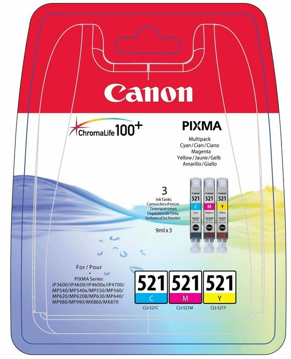 Canon Original CLI-521 Colour Multipack cyan, Magenta, Yellow 3 Ink Cartridges