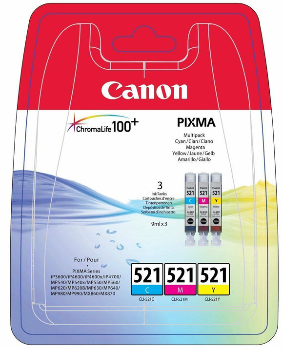 Canon Original CLI-521 Colour Multipack cyan, Magenta, Yellow 3 Ink Cartridges