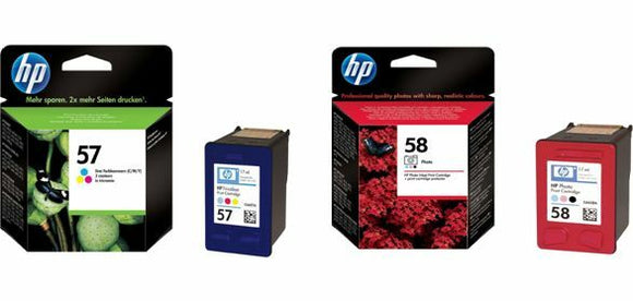 ORIGINAL GENUINE HP 57 COLOUR + HP 58 PHOTO INK CARTRIDGES C6657AE C6658AE Blist