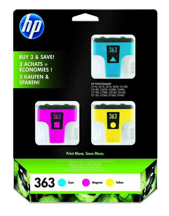 Original Genuine HP 363 Multi Pack 3 Colour Printer Ink Cartridges CMY CB333EE