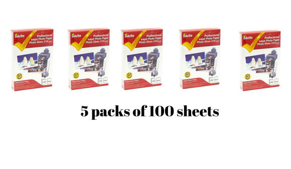 INKRITE INKJET Photo Paper Glossy 210 gsm 6*4-100 sheets * 5 Pack / (500 sheets)
