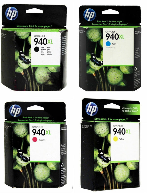 Genuine HP 940XL Black & Color Toner Set of 4 C4906AN C4907AN C4908AN C4909AN