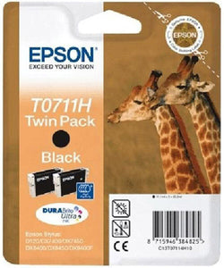 Genuine EPSON T0711H Giraffe Twin Pack DuraBrite Ultra Black Ink Cartridge T0711