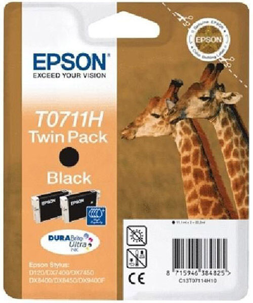 Genuine EPSON T0711H Giraffe Twin Pack DuraBrite Ultra Black Ink Cartridge T0711
