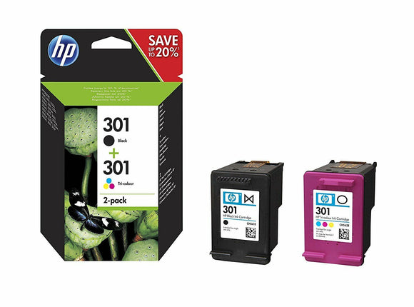 Genuine Original HP 301 Black & Colour Ink Cartridges HP Deskjet 1050A N9J72AE