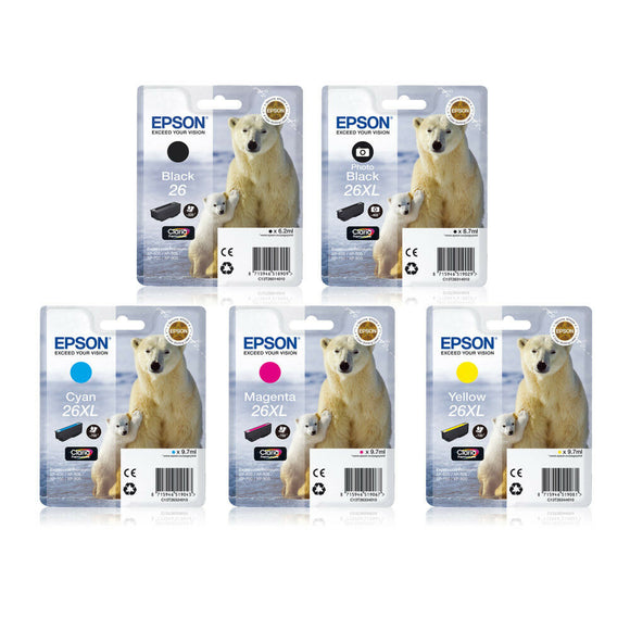 Epson 26XL Original High Capacity Black & Colour Ink Cartridge 5 Ink Photo 26 XL