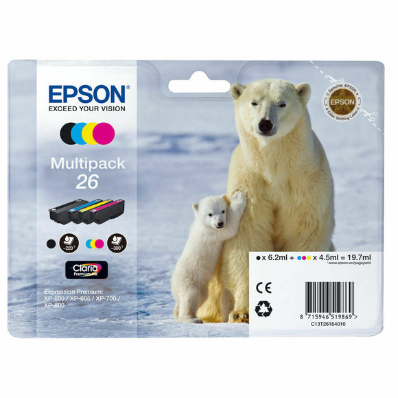 Original Epson 26 T2616 / T261640 / C1326164010 XP700 XP615 XP610 4 Inks Genuine