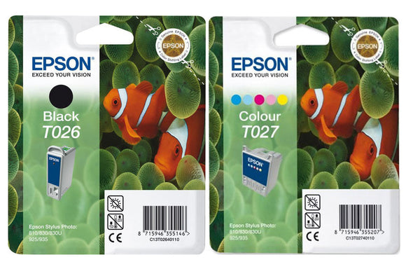 Genuine Epson T026 & T027 Fish Black & Color Original Ink jet Print Cartridges,