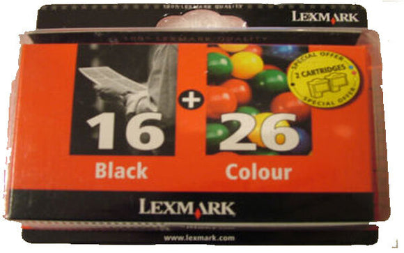Lexmark No 16 & 26 Black & Colour ink Cartridges 80D2126 For X1100 X2230 Z604