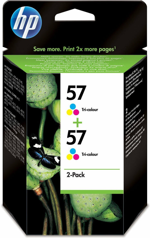 HP 57 + 57 Tri Colour Ink Cartridges Twin Pack C9503AE - Genuine 5150 5650 5145