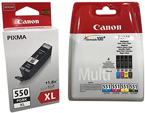 CANON 550XL Black + CLI 551 Colour 4 ink Cartridges Cyan/Yellow/Black/Magenta