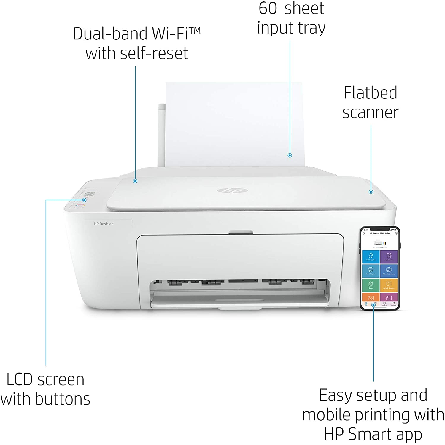 HP DeskJet 2820eAll-in-One Printer with Wireless Printing, Instant Ink with 2 Months Trial, White