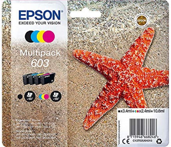 Epson 603 Original Ink Cartridge Compatible with Expression Home/Workforce Series, 280 Pages, Cyan/Magenta/Yellow/Black, Multipack