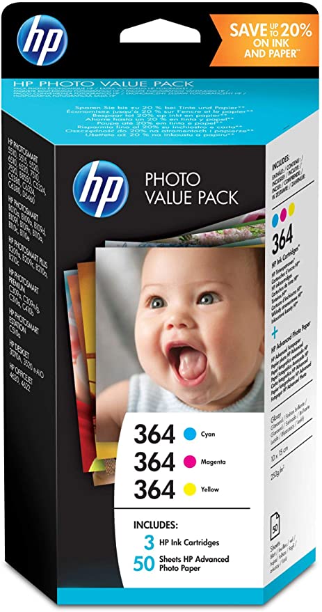 HP T9D88EE 364 Series Photo Value Pack, 50 Sheets/10 x 15 cm, Cyan/Magenta/Yellow, Pack of 3
