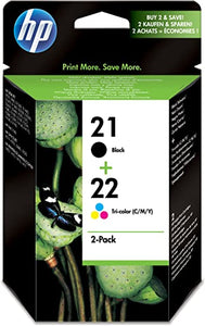 HP SD367AE 21/22 Original Ink Cartridges, Black and Tri-color, Pack of 2 inks No Box