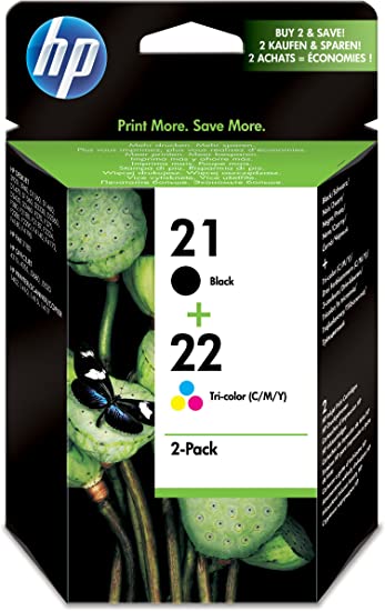 HP SD367AE 21/22 Original Ink Cartridges, Black and Tri-color, Pack of 2 inks No Box